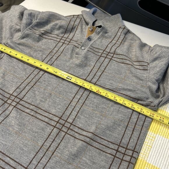 Mens Toscano Button Collar Polo Sweater Large Plaid Gray 100% Wool Made in Italy - Picture 12 of 14